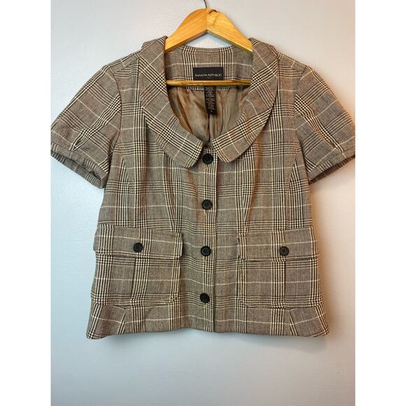 Banana Republic Tweed Plaid Short Sleeve Blazer Size 8 Medium Clueless Twee - Picture 1 of 4